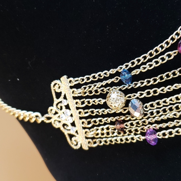 Beautiful Gold tone Multi-Strands Necklace with Multi Colors - Picture 3 of 4